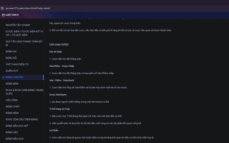 Luật cược bóng chuyền Vi68