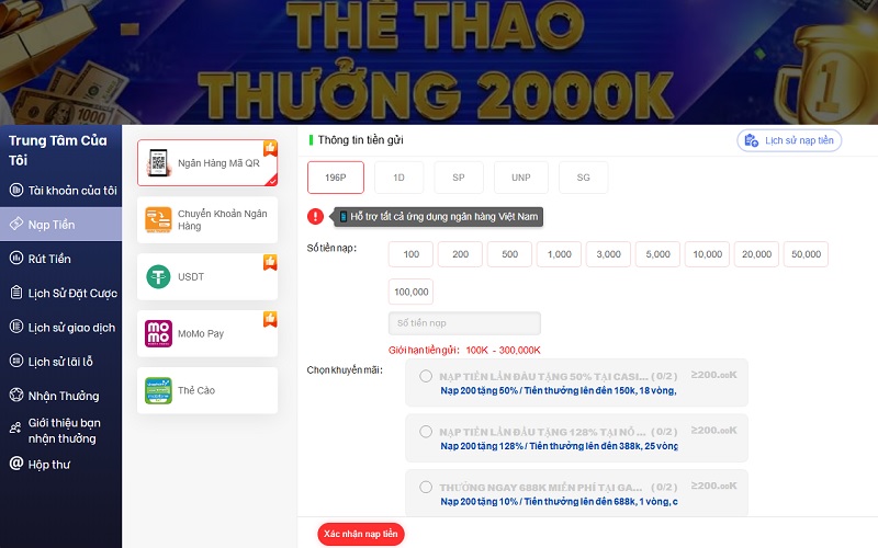 Nạp tiền Vi68 qua mã QR