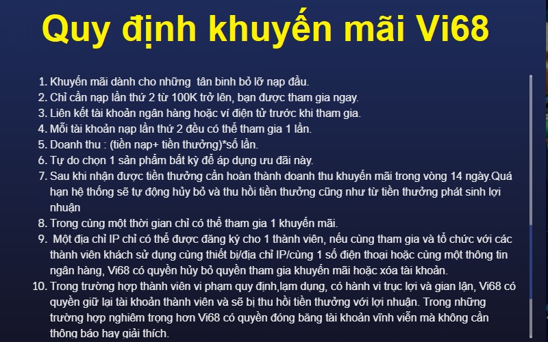 Quy định khuyến mãi Vi68