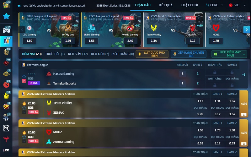 Tổng hợp kèo cá cược Esports Tổng hợp kèo cá cược Esports