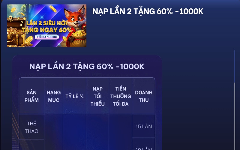 Ưu đãi nạp tiền lần 2